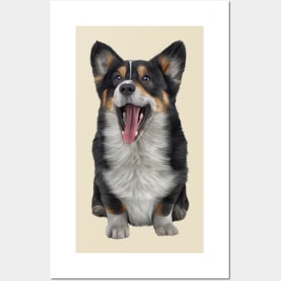 Drawing Dog Welsh Corgi black Posters and Art